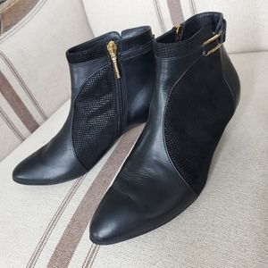 Beautifeel Women's Black Leather Kitten Heel Booties Size 6